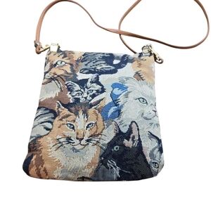 Vtg Kitty Cats Brocade Jacquard Tapestry Shoulder Bag